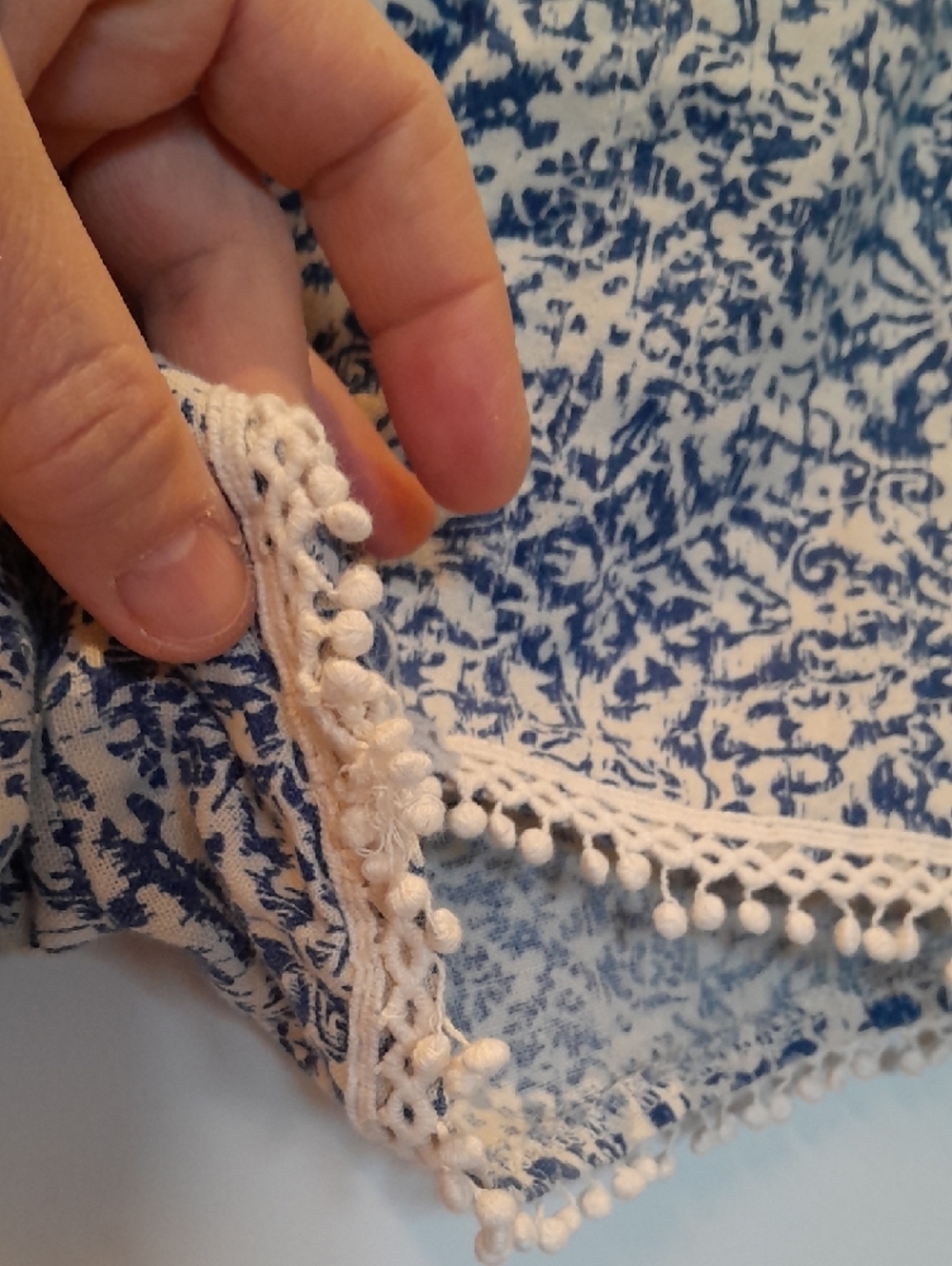 Jolt Navy and White Linen Blend Floral Drawstring Shorts with Tassel - Picture 4 of 6